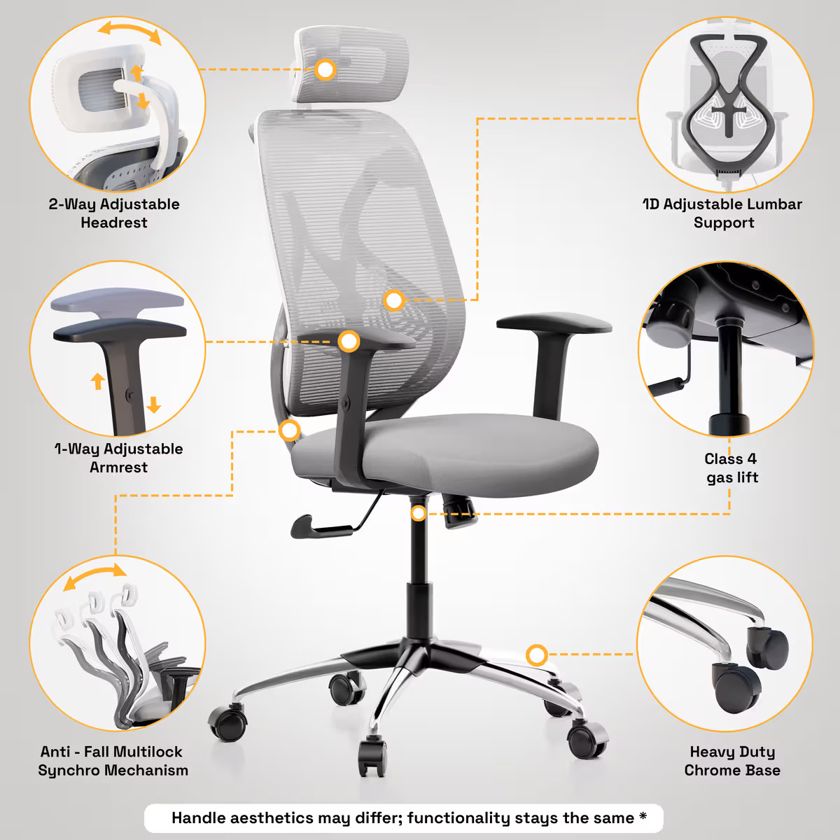 Gravita HighBack Office Chair | White and Grey | Chrome Base