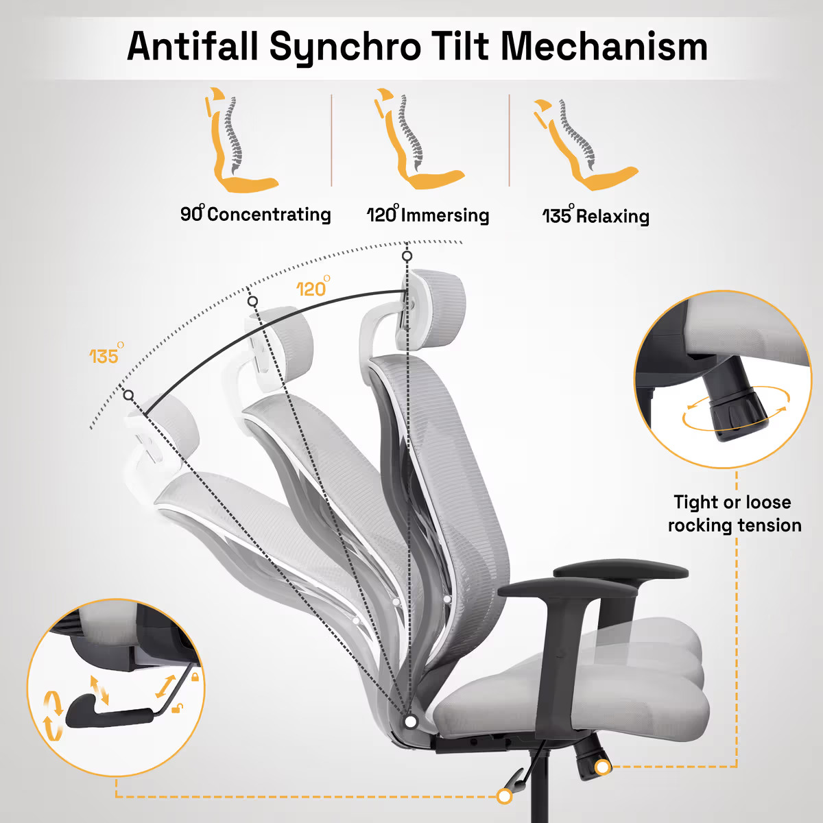 Gravita HighBack Office Chair | White and Grey | Chrome Base