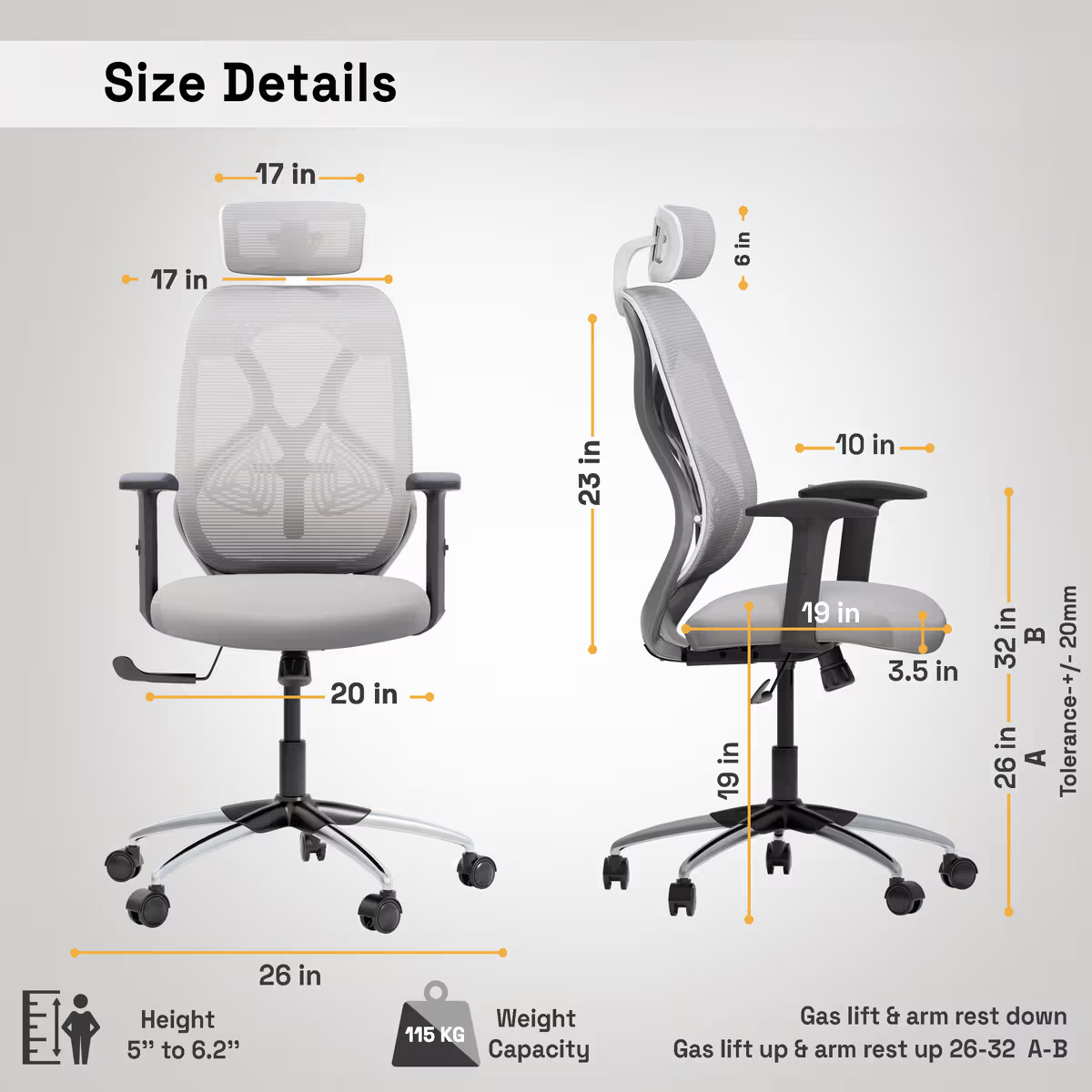 Gravita HighBack Office Chair | White and Grey | Footrest
