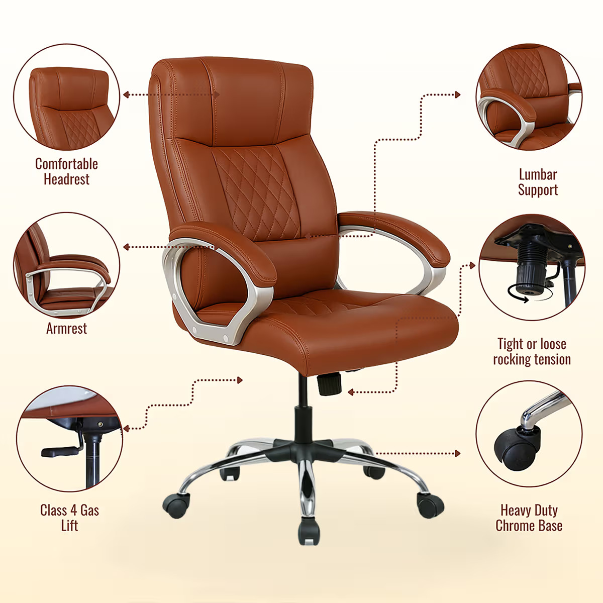 BossBack Ergonomic Boss Chair | Brown | Chrome Base