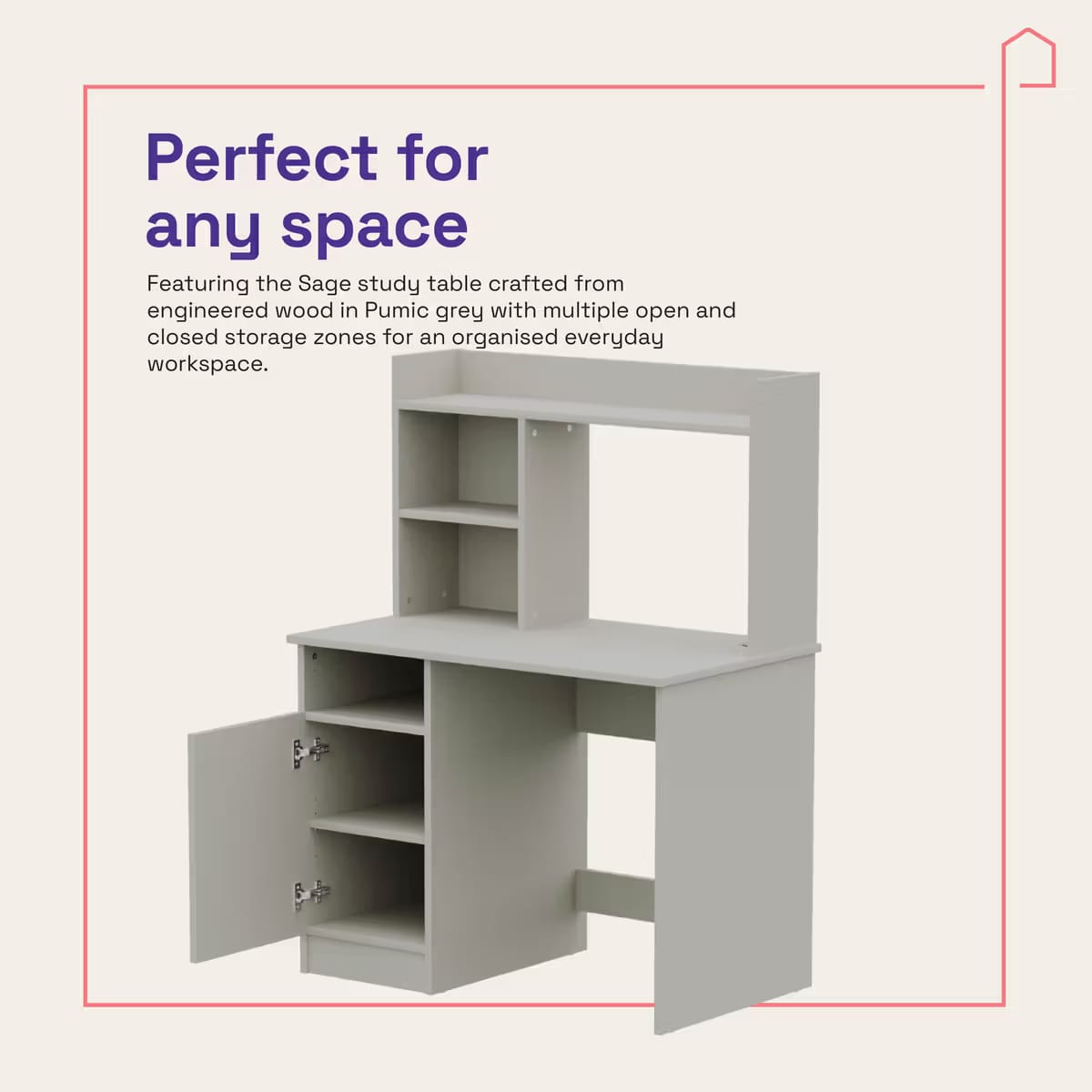 Sage Study Table - Pumic Grey 4 Years Warranty
