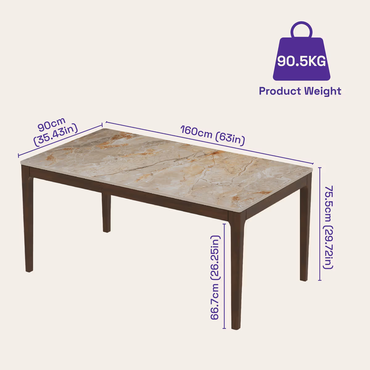 6 seater Dining Table - With Marble finish Top