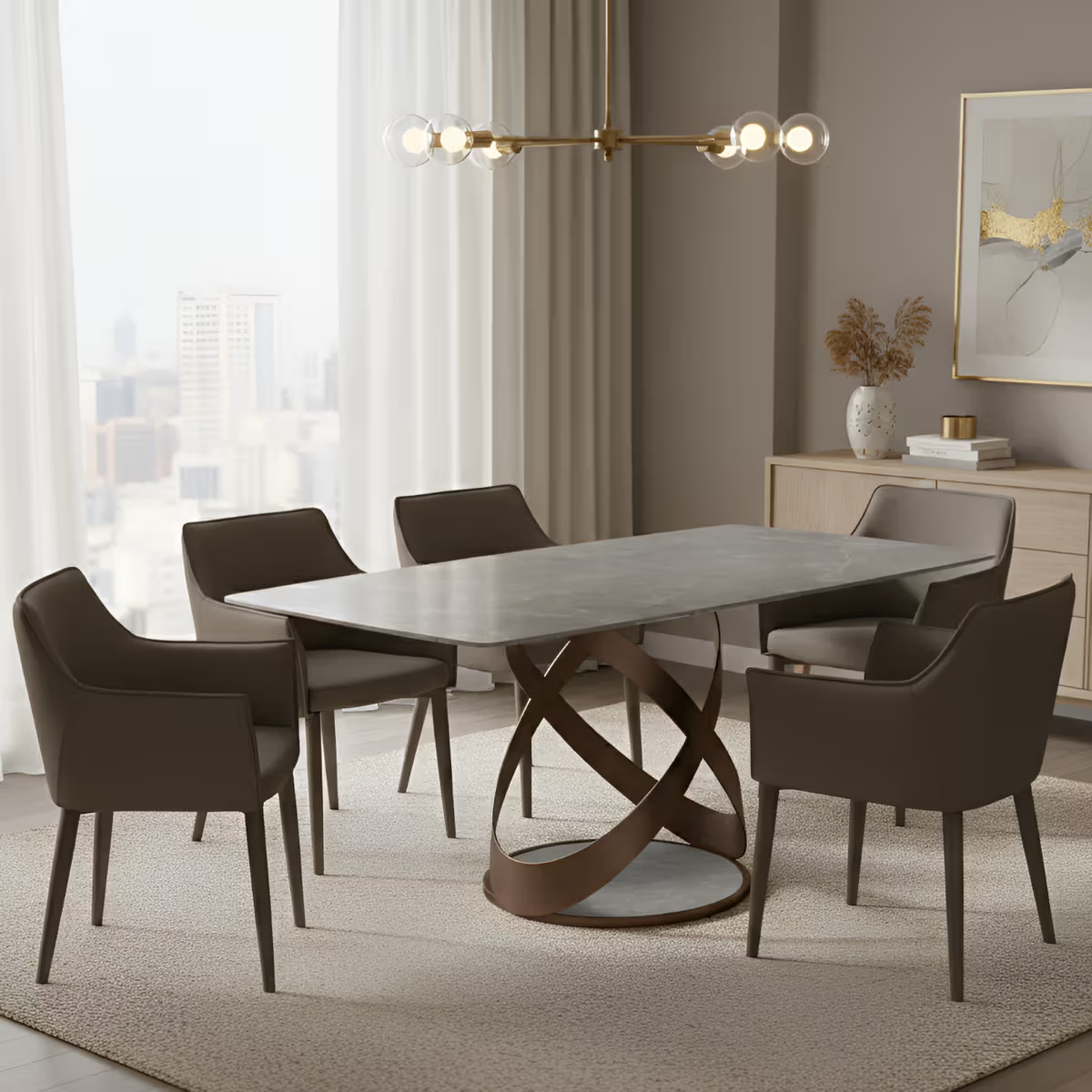 6 Seater Dining Set - Omani Grey & Leth Grey