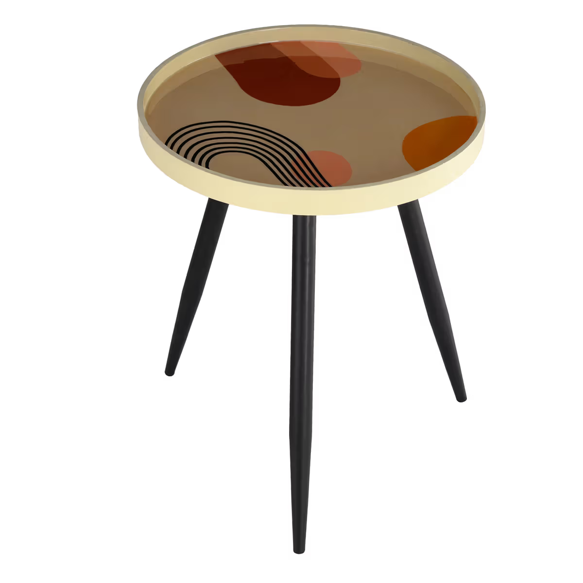 Printed Round Side Table with Multicolour Top