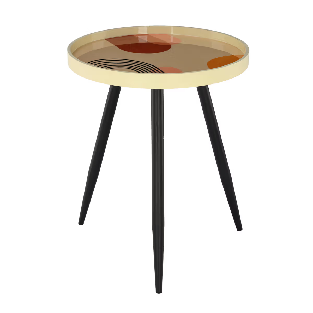 Printed Round Side Table with Multicolour Top