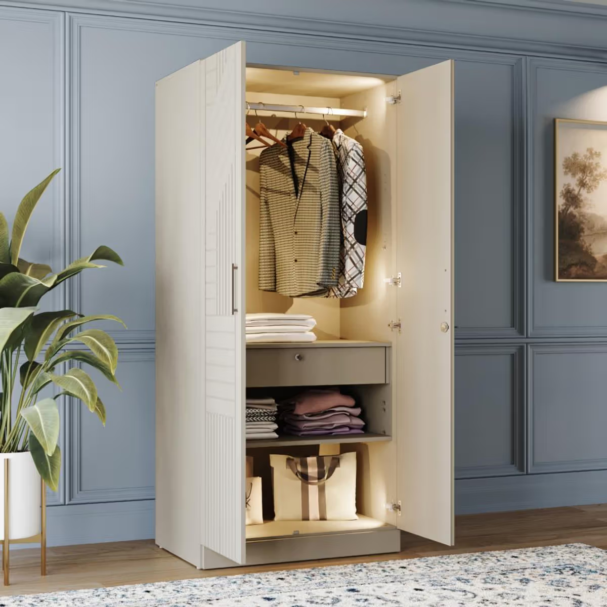 2 Door with 2 Shelves, 1 Drawer 1, Hanging Area