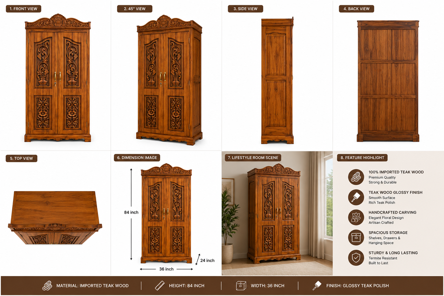 N1-2panel 2 Door with 5 Shelves 2 Drawer with no mirror-3.5feet - hover