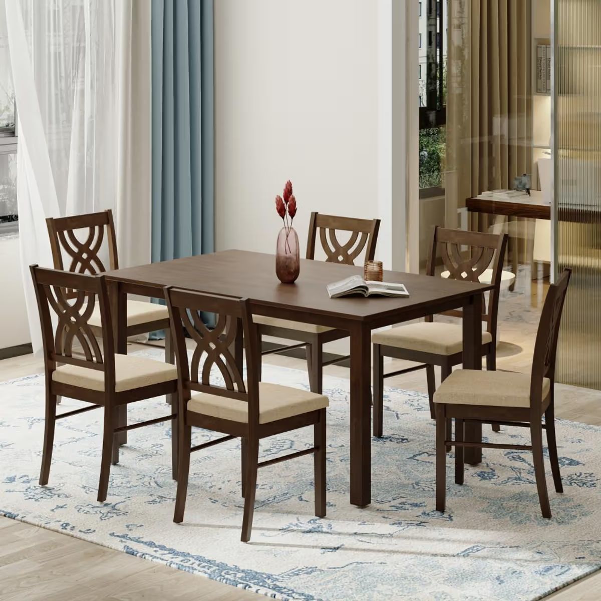 Alcano 6 seater solid wood dining set