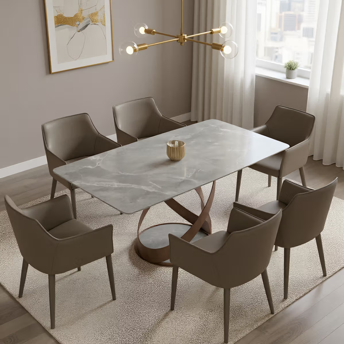 6 Seater Dining Set - Omani Grey & Leth Grey