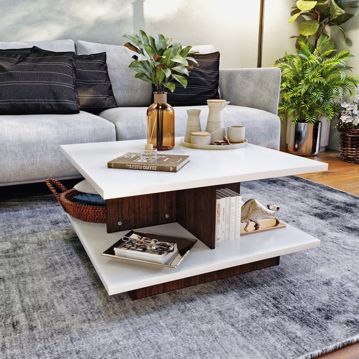 Coffee Table - Frosty White & Dark Walnut Color