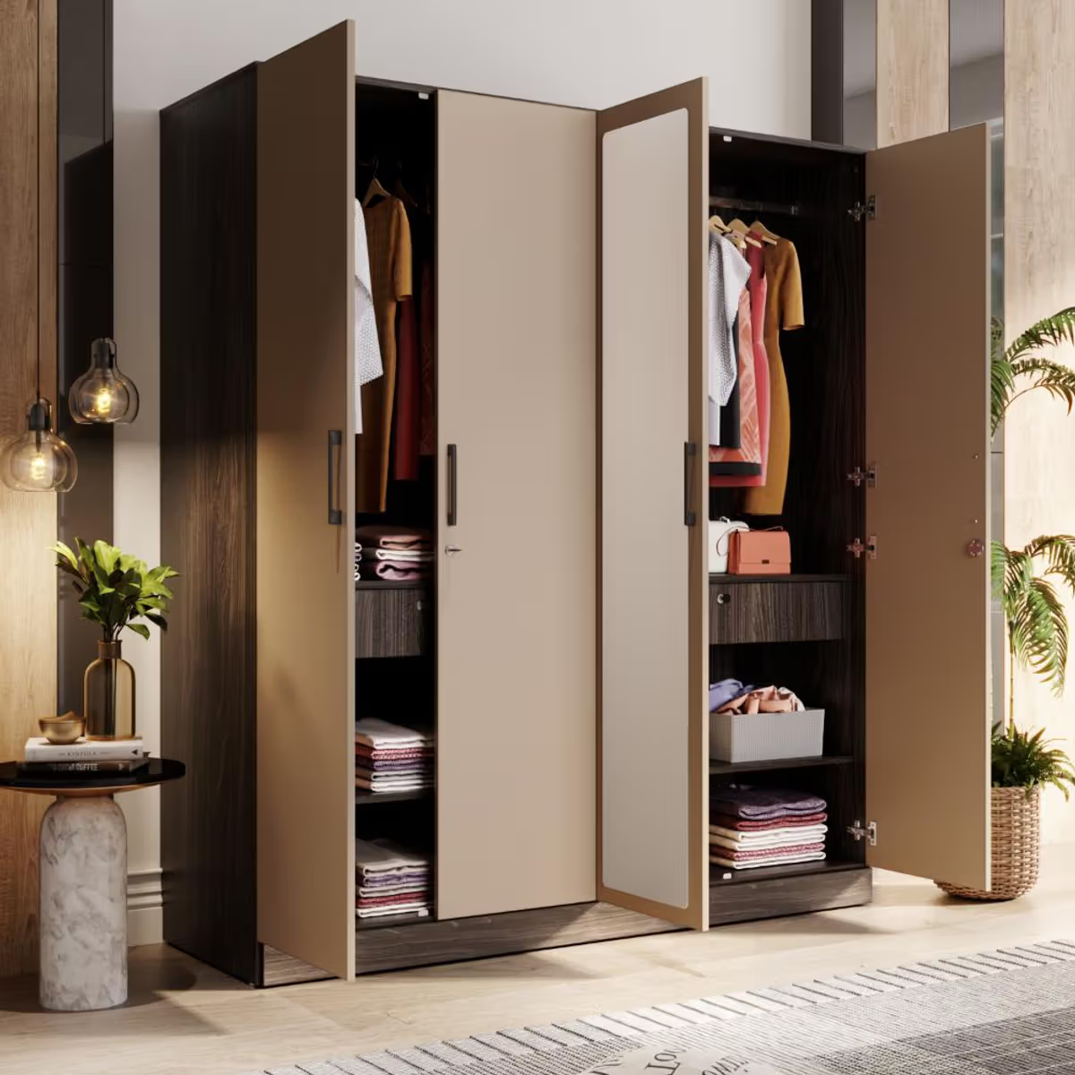 Cashmere Plus 4 Door Wardrobe with 4 Shelves
